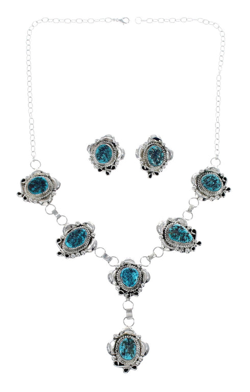 Turquoise Genuine Sterling Silver Navajo Link Necklace Set JX127048
